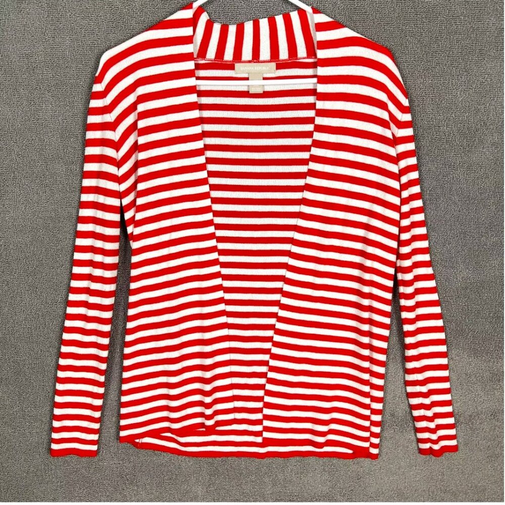 Banana Republic Open Cardigan Size M Long Sleeve White/ Orange Striped NWT